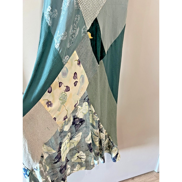 VTG Donna Jessica Asymmetric Multicolor Textured Patchwork Dress Romantic Sz-M - Picture 12 of 13